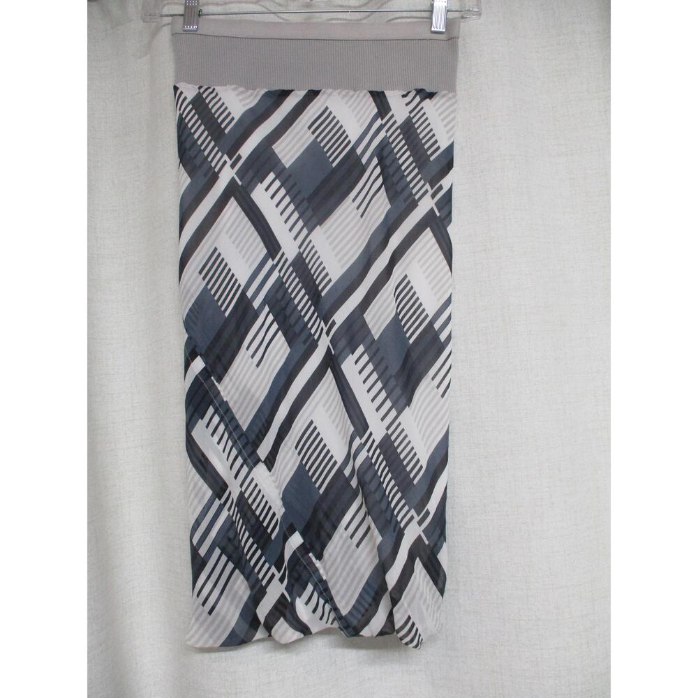 RICK OWENS Gray Black Ribbed Waist Geometric Silk Avant Garde Skirt sz 8